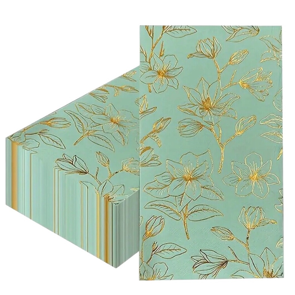 Elegant Floral Party Guest Towel Napkins - Gold and Green